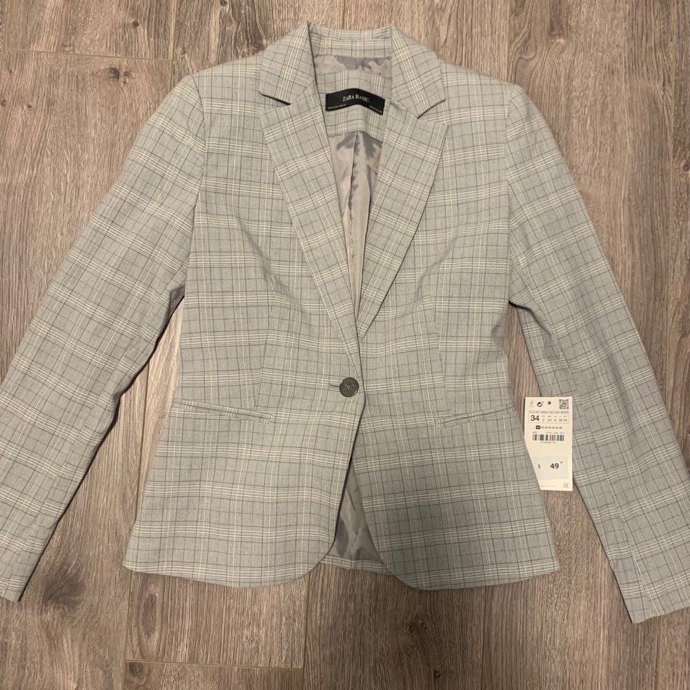 Zara classic check blazer jacket